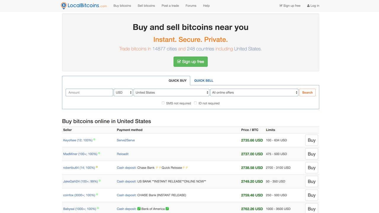 Localbitcoins home page