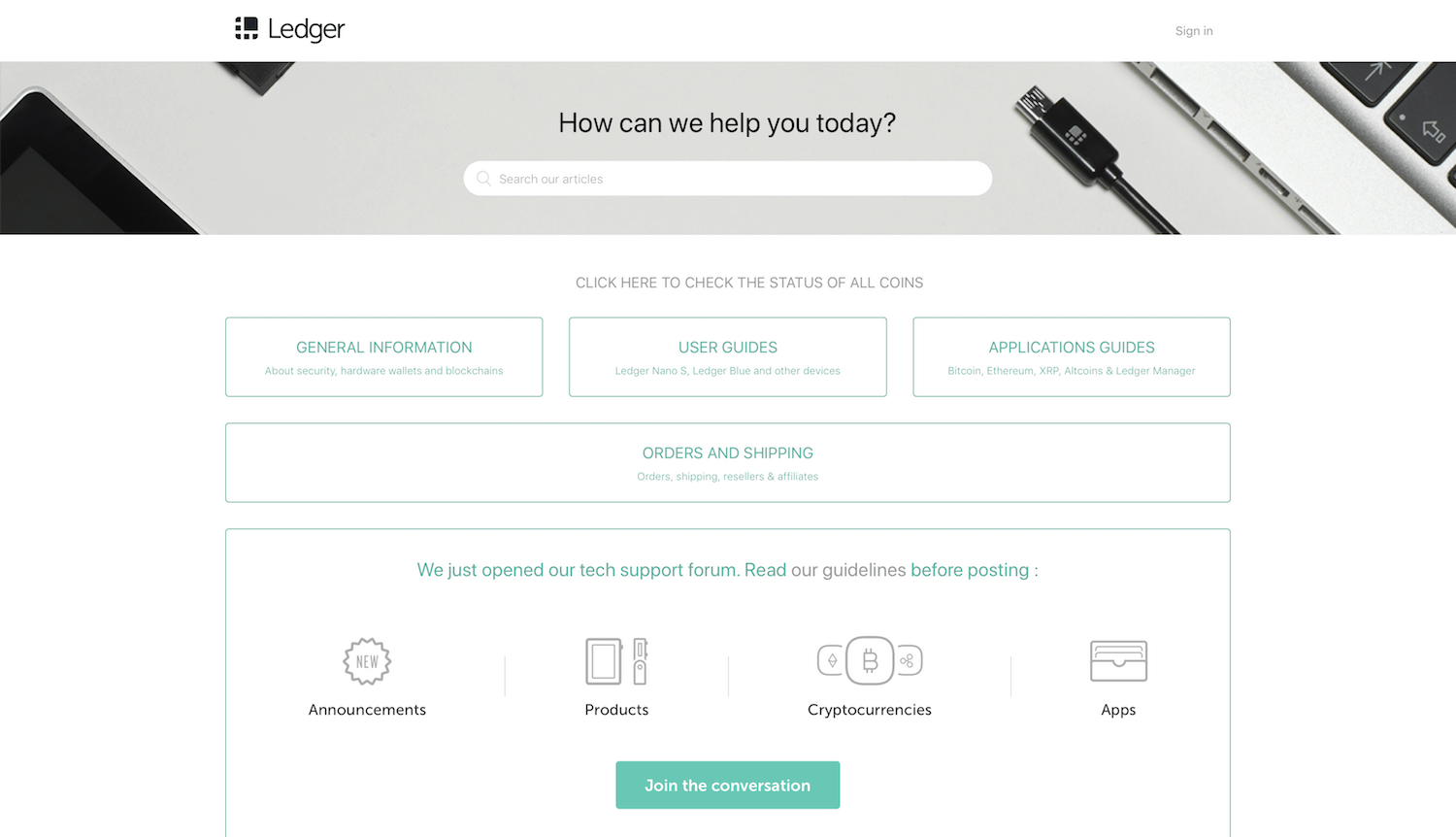 Ledger support screenshot